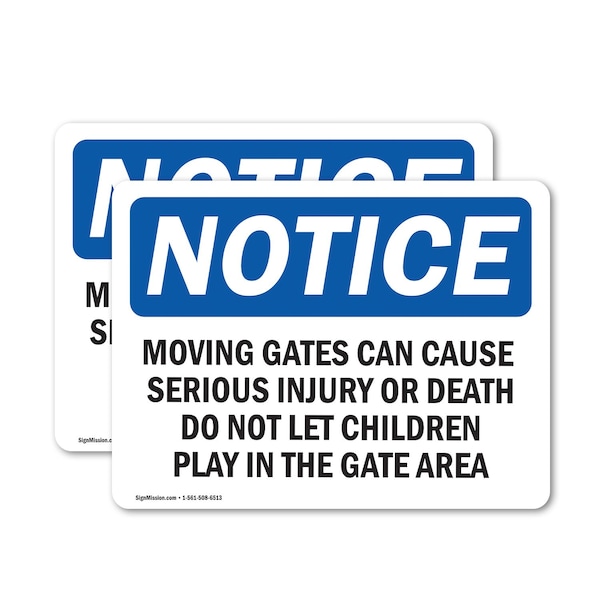 Signmission Moving Gate Can Cause Serious Injury Or, 10 in W x Rectangle, Vinyl Decal OS-2PACK-NS-D-710-L-14260 - main